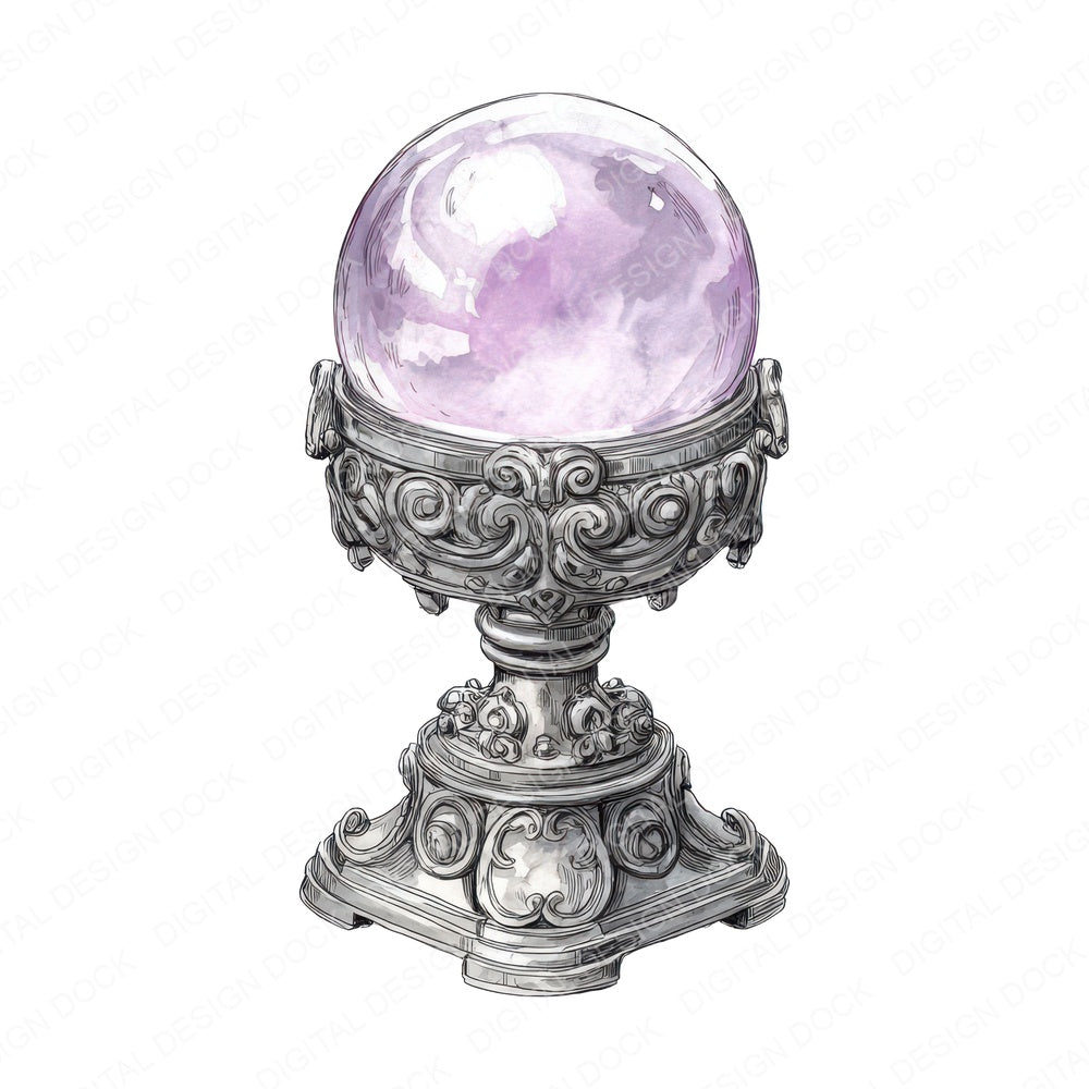 Watercolour Purple Crystal Ball fussy cut sheet in US Letter format showing all 12 designs on one printable page