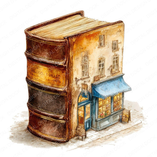 Watercolour Quirky Book Store Clipart Set (DDD007289)