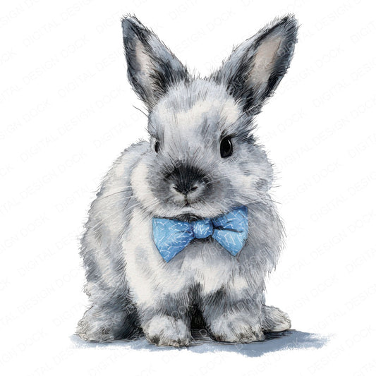 Watercolour Rabbit Bowtie fussy cut sheet in A4 format showing all 12 designs on one printable page
