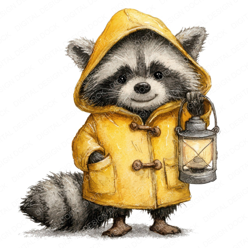 Watercolour Raccoon Lantern fussy cut sheet in A4 format showing all 12 designs on one printable page