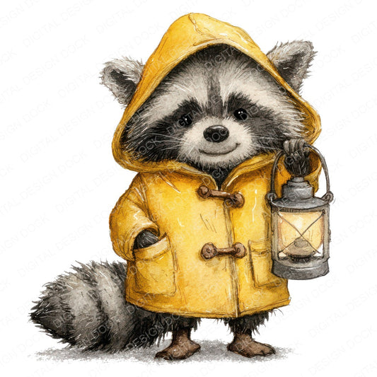 Watercolour Raccoon Lantern fussy cut sheet in A4 format showing all 12 designs on one printable page