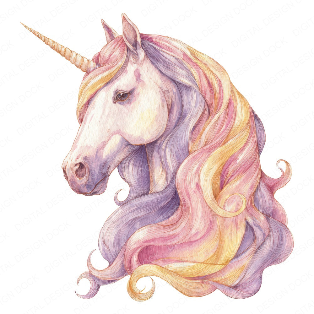 Watercolour Rainbow Unicorn Clipart Set (DDD007301)