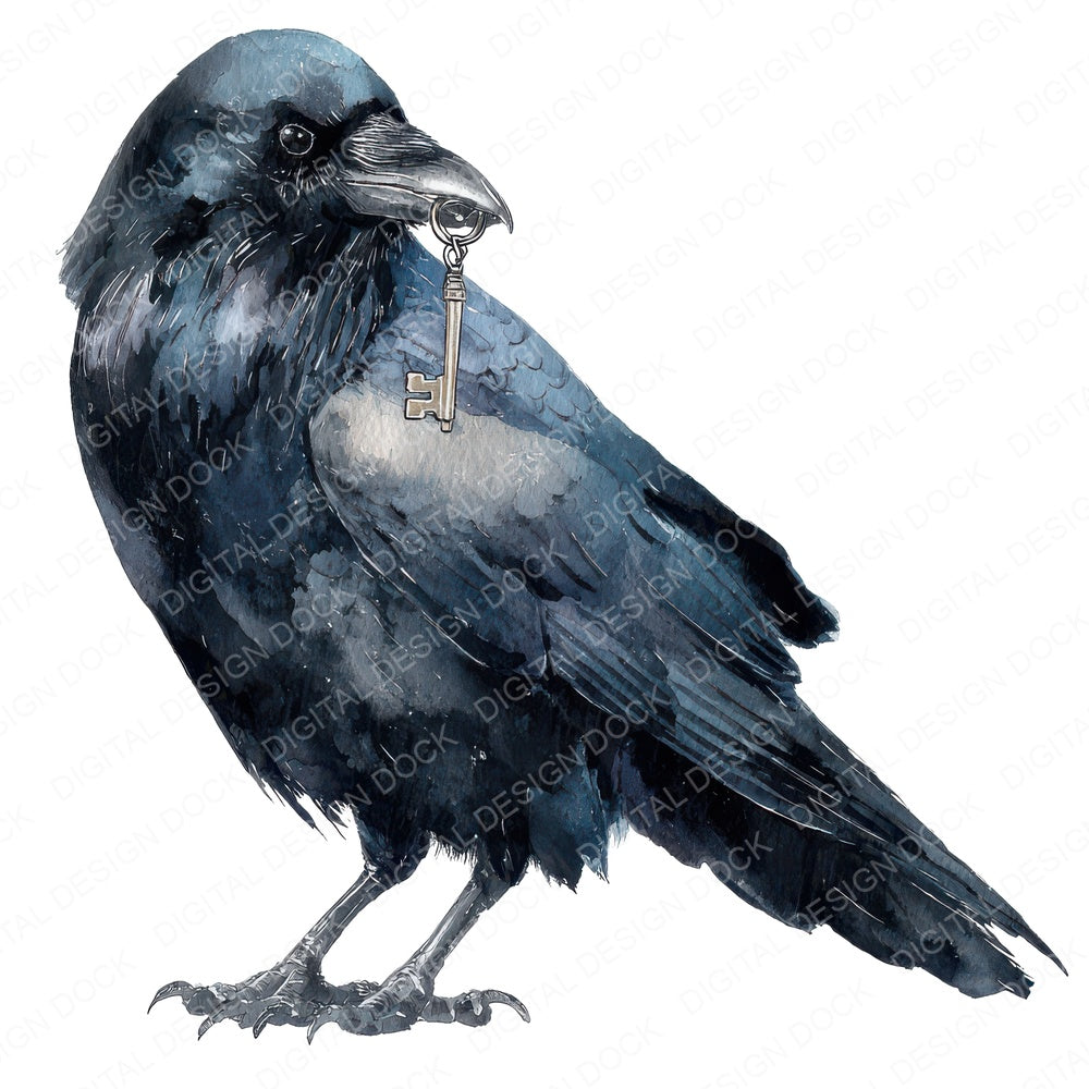 Watercolour Raven Key fussy cut sheet in A4 format showing all 12 designs on one printable page