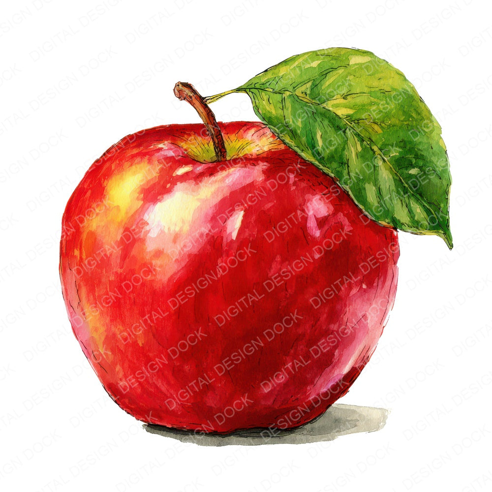 Watercolour Red Apple fussy cut sheet in A4 format showing all 12 designs on one printable page
