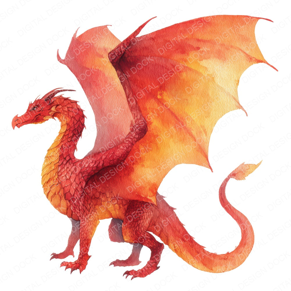 Watercolour Red Dragon fussy cut sheet in A4 format showing all 12 designs on one printable page