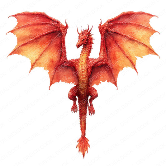 Watercolour Red Dragon fussy cut sheet in US Letter format showing all 12 designs on one printable page