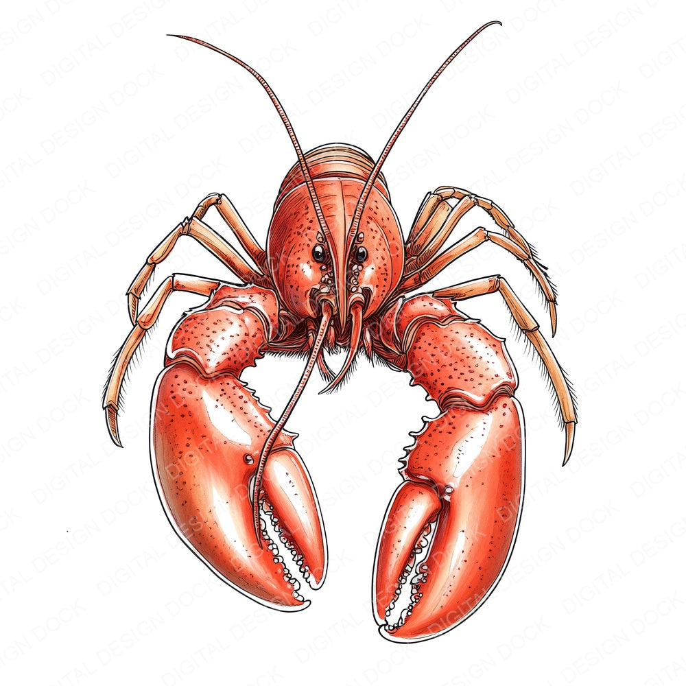 Watercolour Red Lobster fussy cut sheet in A4 format showing all 12 designs on one printable page