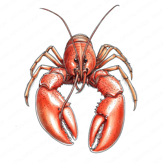 Watercolour Red Lobster fussy cut sheet in A4 format showing all 12 designs on one printable page