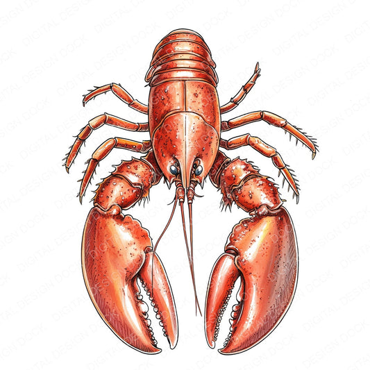 Watercolour Red Lobster fussy cut sheet in US Letter format showing all 12 designs on one printable page