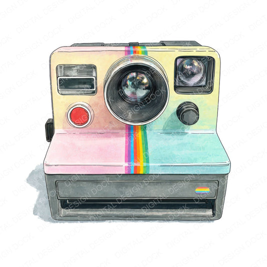 Watercolour Retro Camera fussy cut sheet in A4 format showing all 12 designs on one printable page