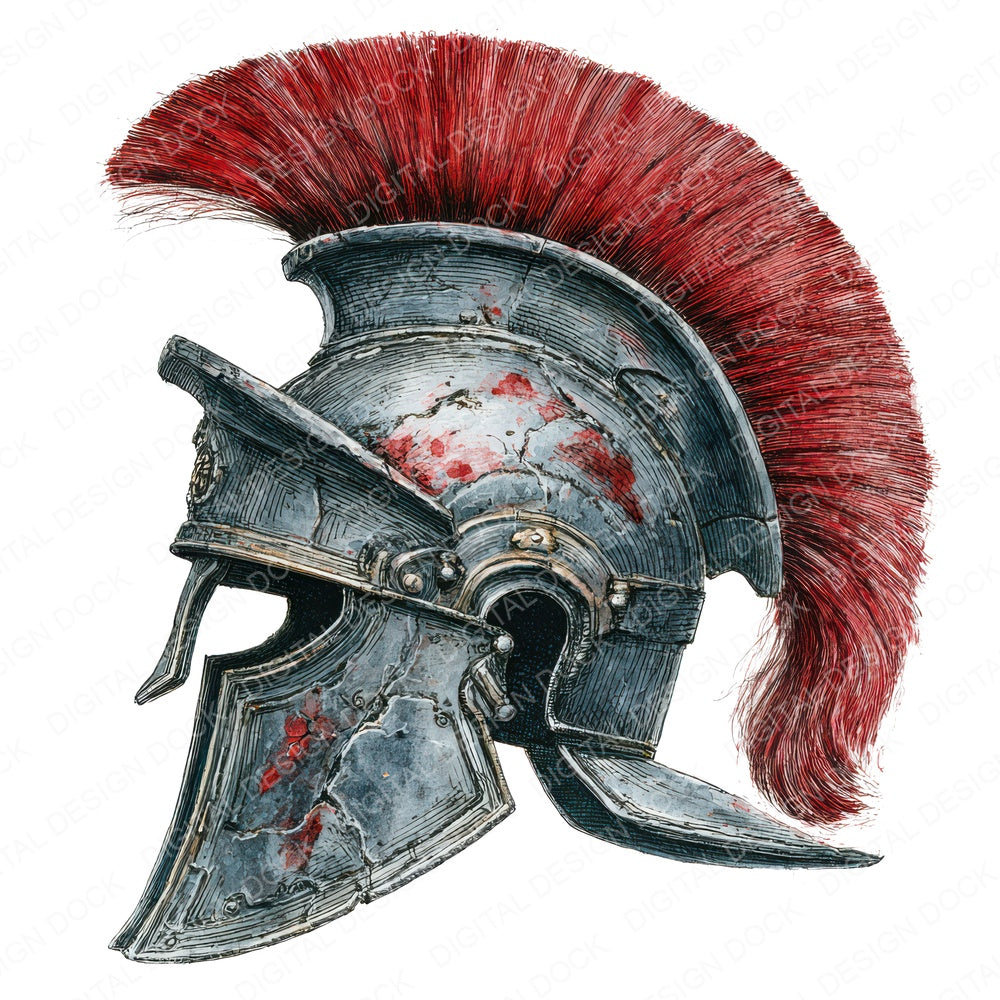Watercolour Roman Helmet fussy cut sheet in A4 format showing all 12 designs on one printable page