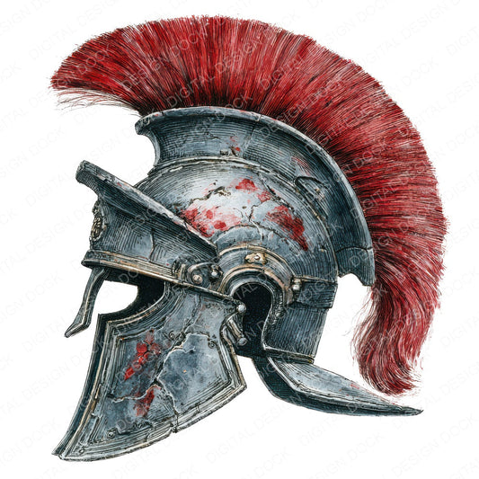 Watercolour Roman Helmet fussy cut sheet in A4 format showing all 12 designs on one printable page