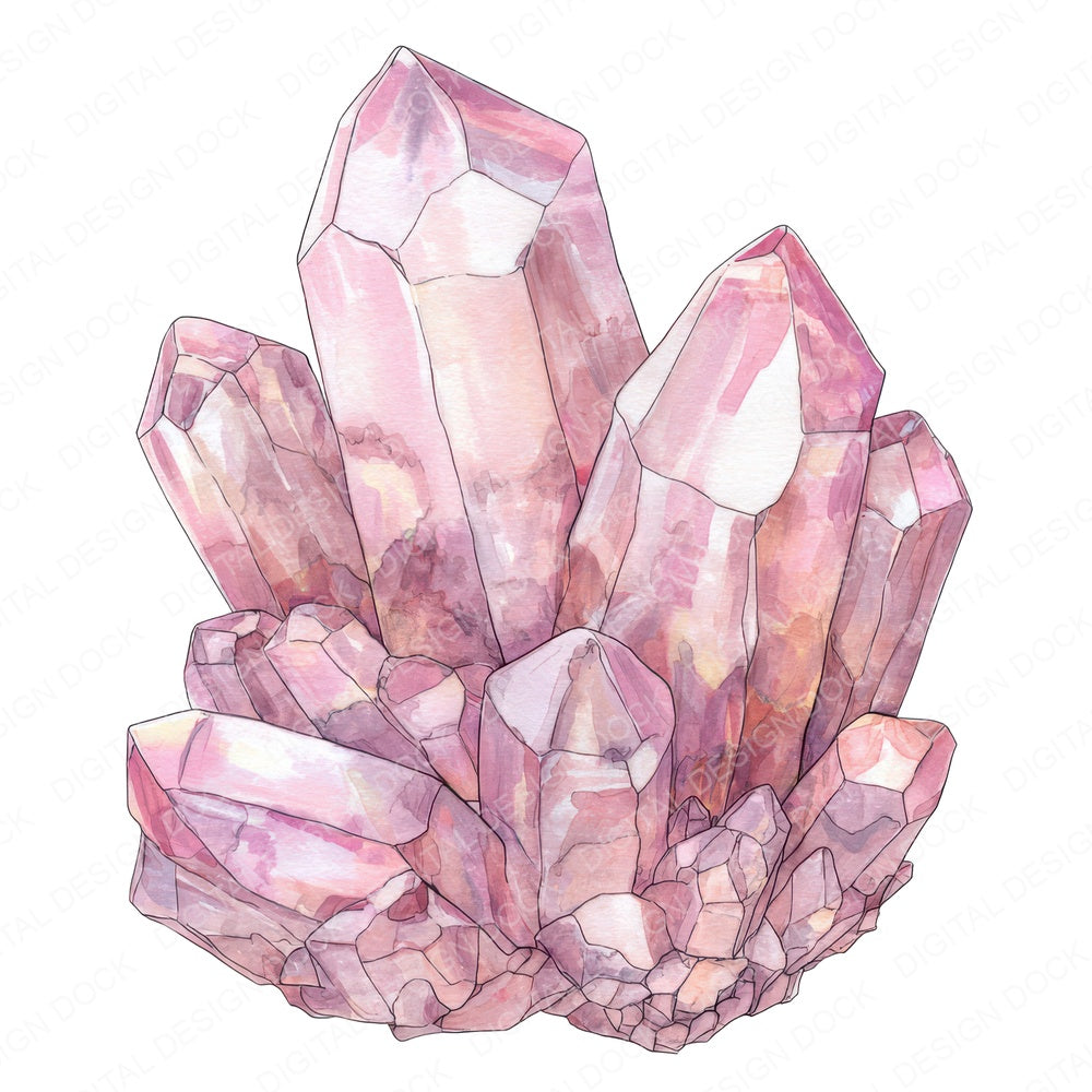 Watercolour Rose Quartz fussy cut sheet in A4 format showing all 12 designs on one printable page