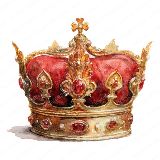 Watercolour Royal Crown A fussy cut sheet in A4 format showing all 12 designs on one printable page