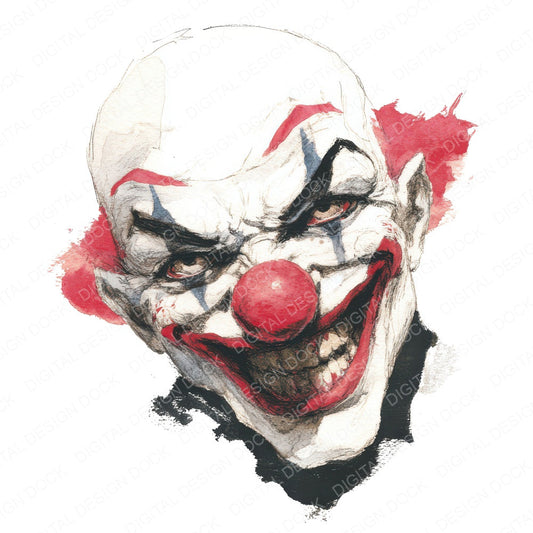 Watercolour Scary Clown fussy cut sheet in US Letter format showing all 12 designs on one printable page