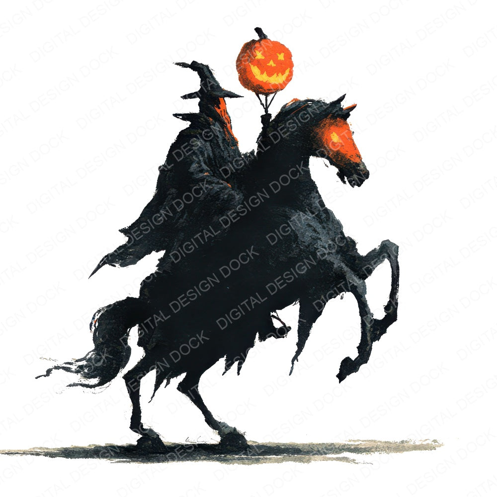 Watercolour Scary Horseman fussy cut sheet in A4 format showing all 12 designs on one printable page