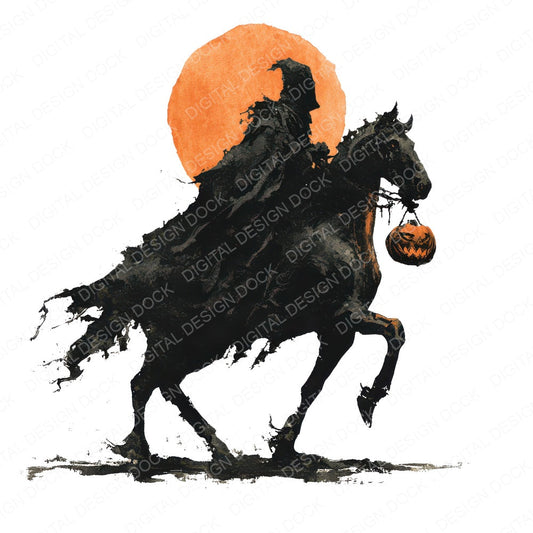 Watercolour Scary Horseman fussy cut sheet in US Letter format showing all 12 designs on one printable page