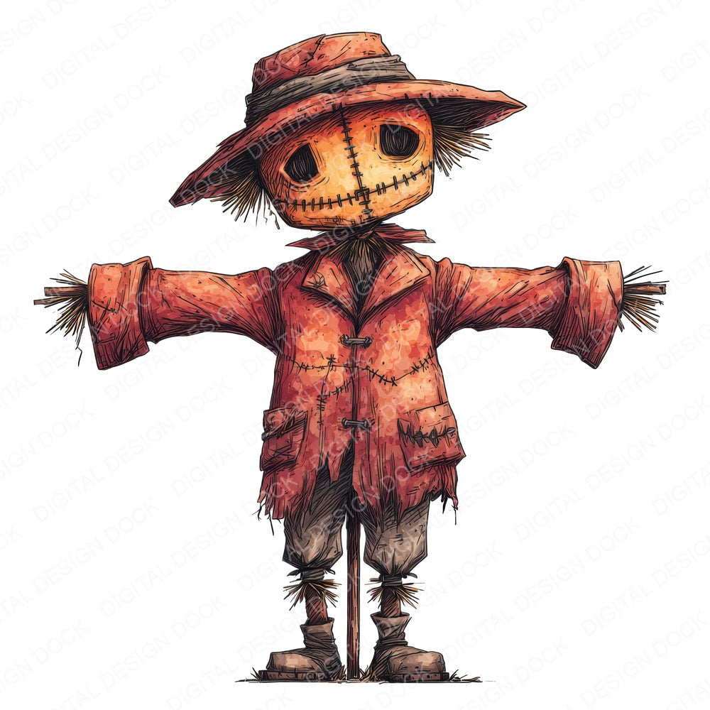 Watercolour Scary Scarecrow fussy cut sheet in A4 format showing all 12 designs on one printable page