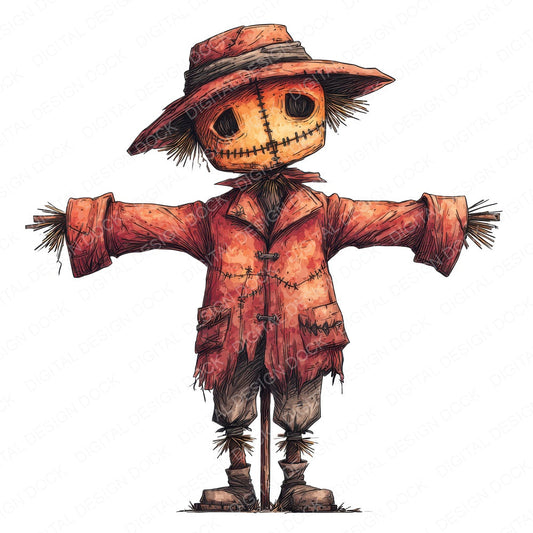 Watercolour Scary Scarecrow fussy cut sheet in A4 format showing all 12 designs on one printable page