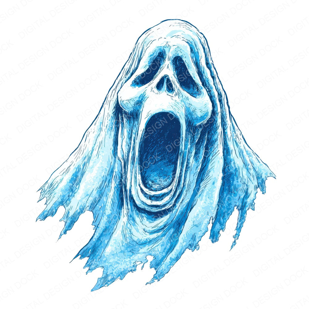 Watercolour Screaming Ghost fussy cut sheet in A4 format showing all 12 designs on one printable page