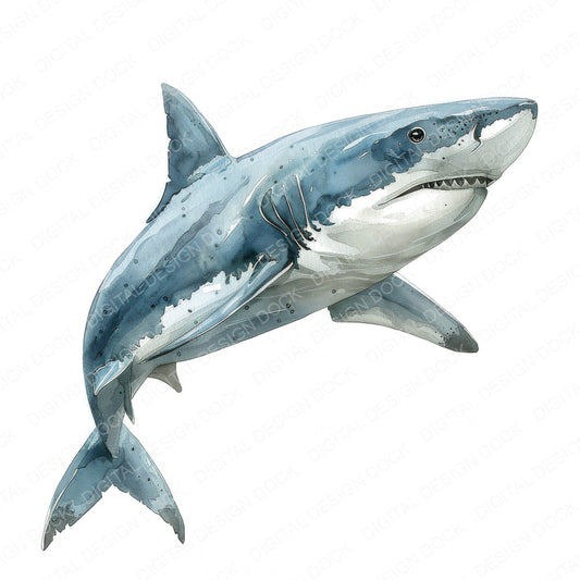Watercolour Shark fussy cut sheet in A4 format showing all 12 designs on one printable page