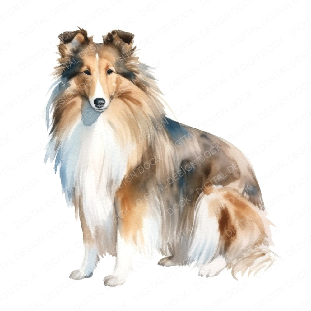 Watercolour Shetland Sheepdog fussy cut sheet in US Letter format showing all 12 designs on one printable page