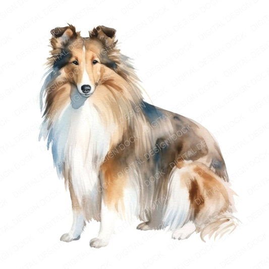 Watercolour Shetland Sheepdog fussy cut sheet in US Letter format showing all 12 designs on one printable page
