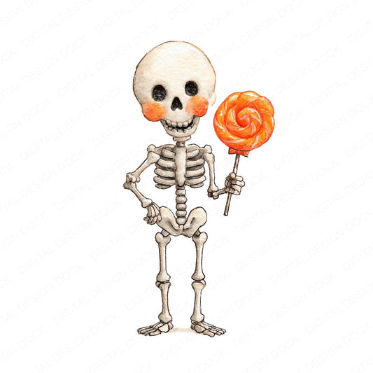 Watercolour Skeleton Lollipop fussy cut sheet in A4 format showing all 12 designs on one printable page