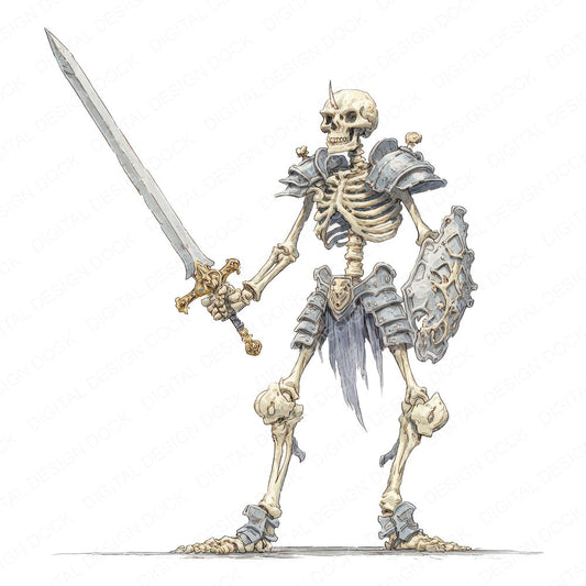 Watercolour Skeleton Warrior fussy cut sheet in A4 format showing all 12 designs on one printable page
