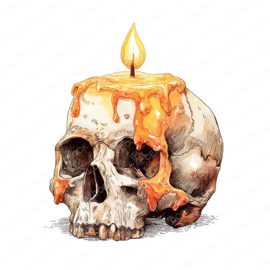 Watercolour Skull Candle fussy cut sheet in A4 format showing all 12 designs on one printable page