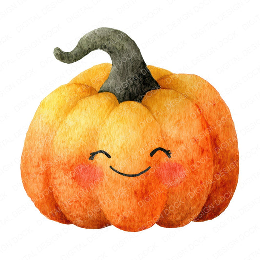 Watercolour Smiling Pumpkin fussy cut sheet in A4 format showing all 12 designs on one printable page