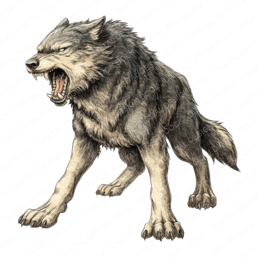 Watercolour Snarling Werewolf fussy cut sheet in A4 format showing all 12 designs on one printable page