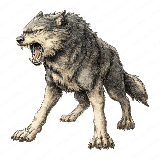 Watercolour Snarling Werewolf fussy cut sheet in A4 format showing all 12 designs on one printable page