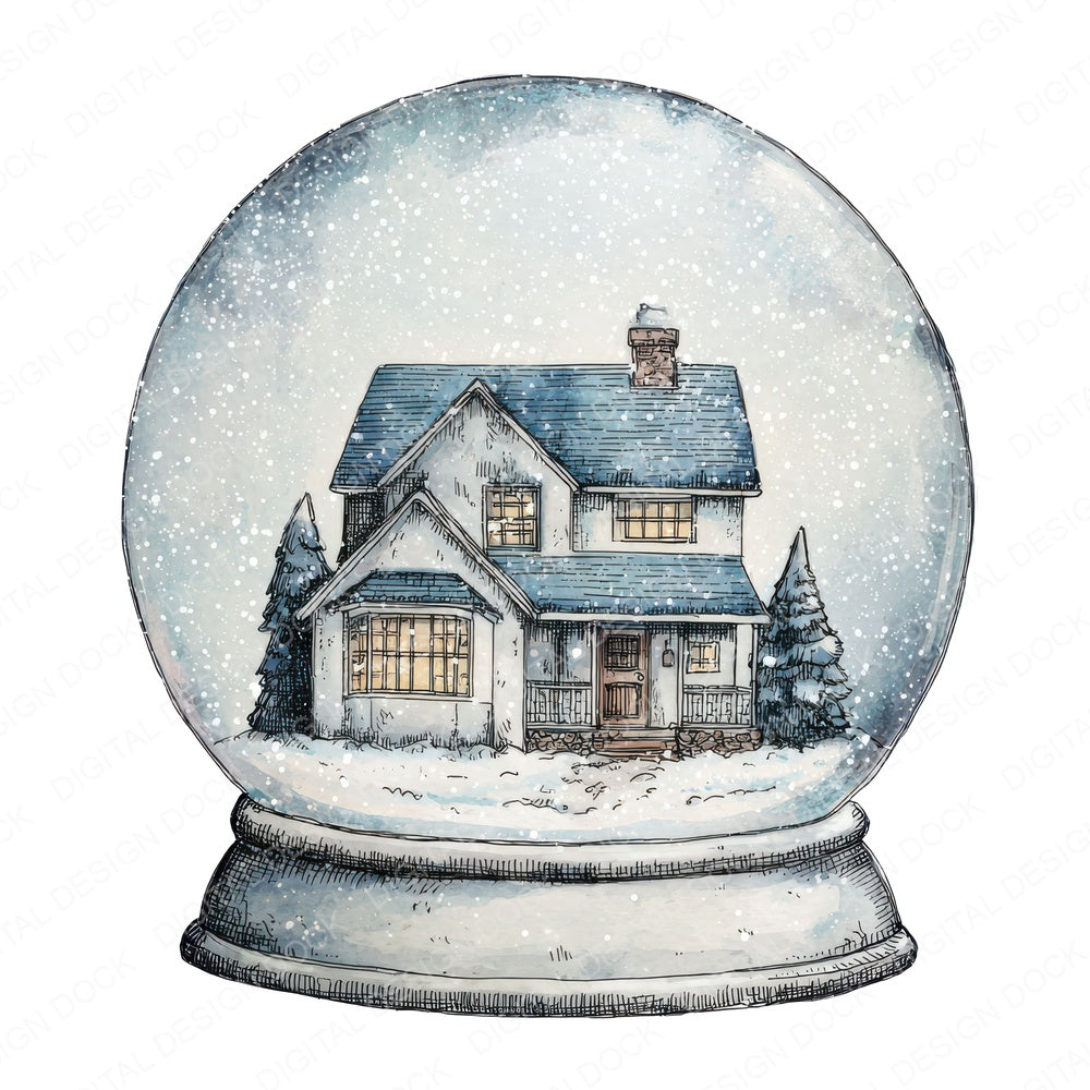 Watercolour Snow Globe fussy cut sheet in A4 format showing all 12 designs on one printable page