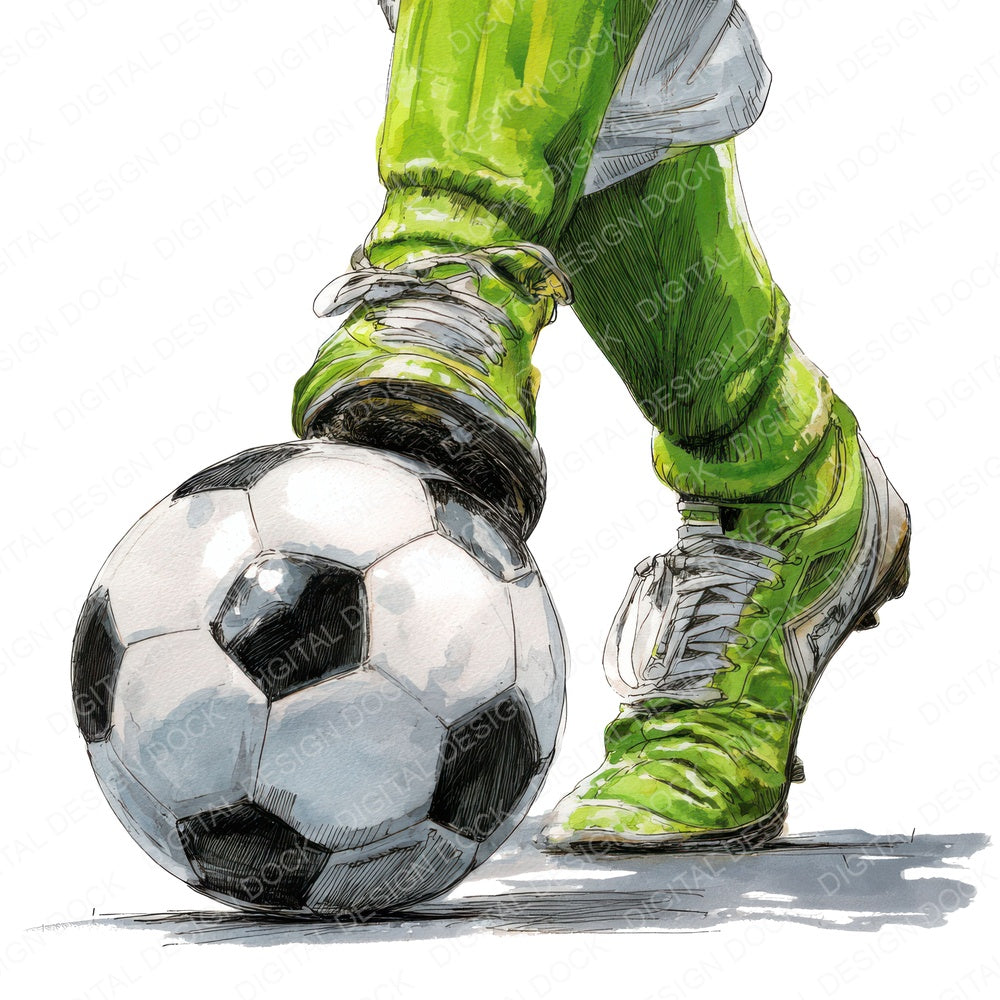 Watercolour Soccer Ball Kick fussy cut sheet in A4 format showing all 12 designs on one printable page