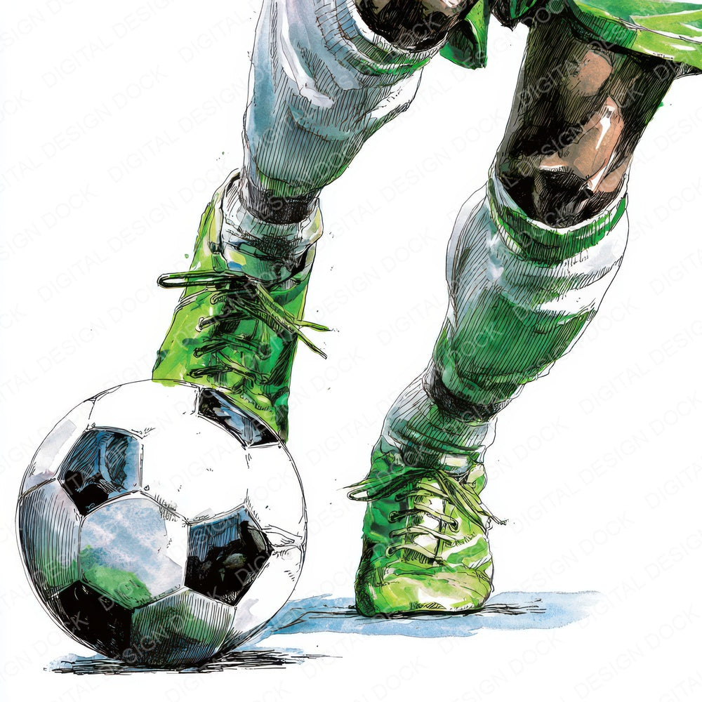 Watercolour Soccer Ball Kick fussy cut sheet in US Letter format showing all 12 designs on one printable page