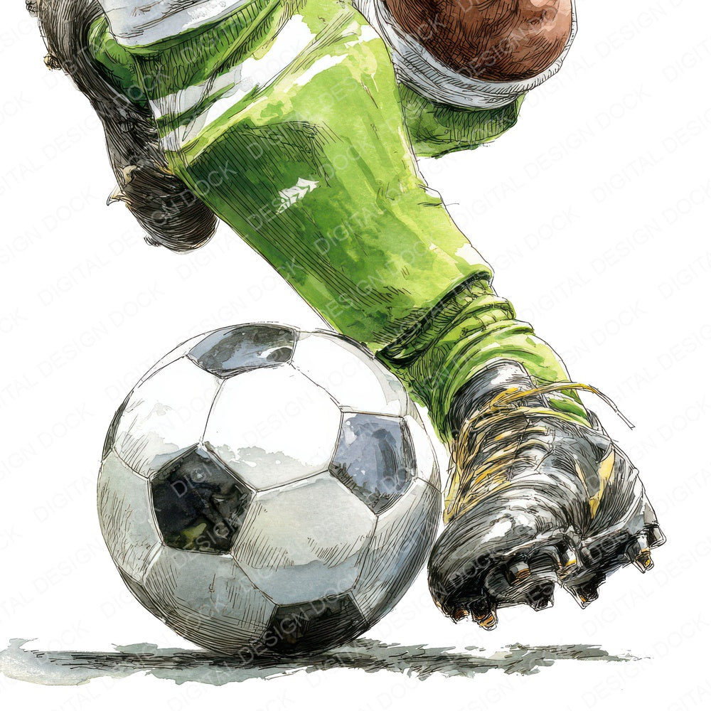 Watercolour Soccer Player A fussy cut sheet in A4 format showing all 12 designs on one printable page