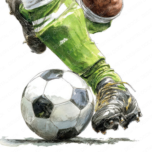 Watercolour Soccer Player A fussy cut sheet in A4 format showing all 12 designs on one printable page