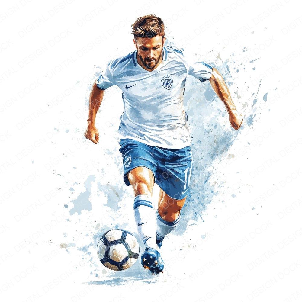 Watercolour Soccer Player B fussy cut sheet in A4 format showing all 12 designs on one printable page