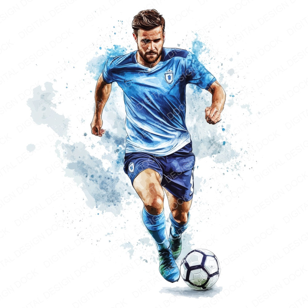 Watercolour Soccer Player B fussy cut sheet in US Letter format showing all 12 designs on one printable page