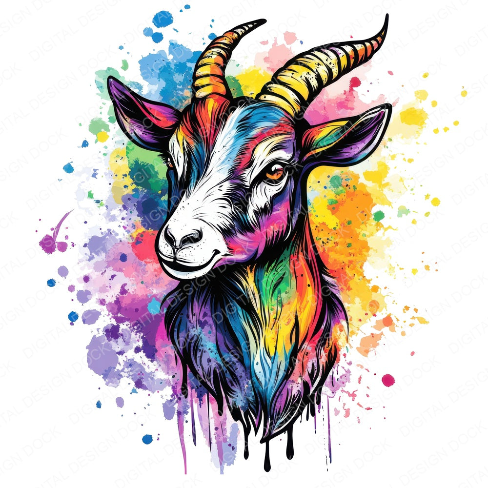 Watercolour Spatter Goat fussy cut sheet in A4 format showing all 12 designs on one printable page