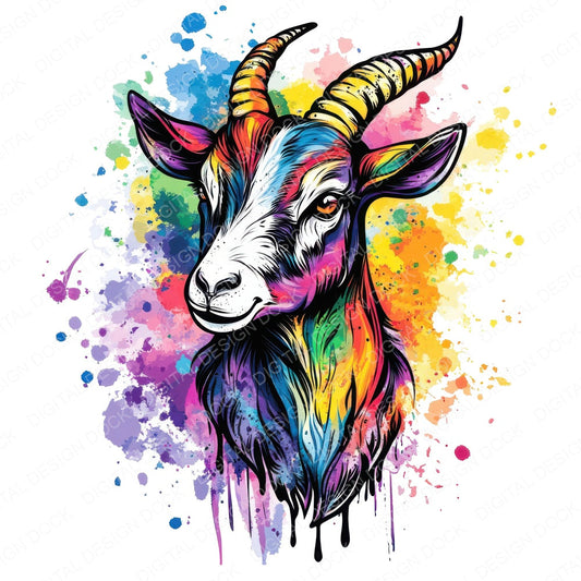 Watercolour Spatter Goat fussy cut sheet in A4 format showing all 12 designs on one printable page