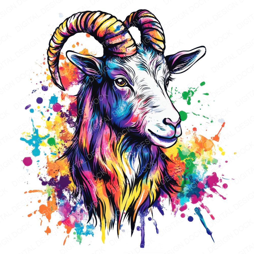 Watercolour Spatter Goat fussy cut sheet in US Letter format showing all 12 designs on one printable page