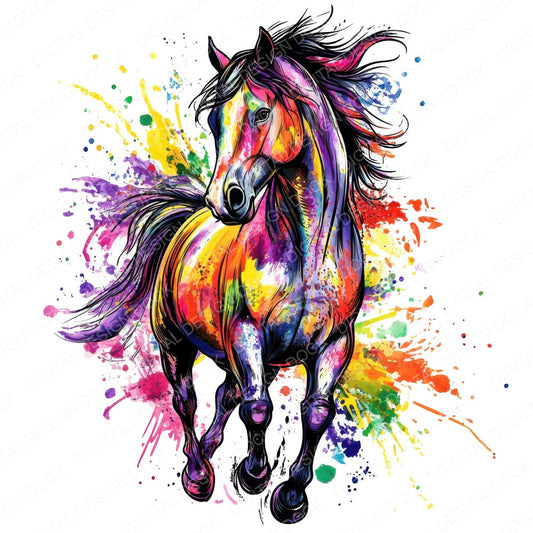 Watercolour Spatter Horse fussy cut sheet in A4 format showing all 12 designs on one printable page