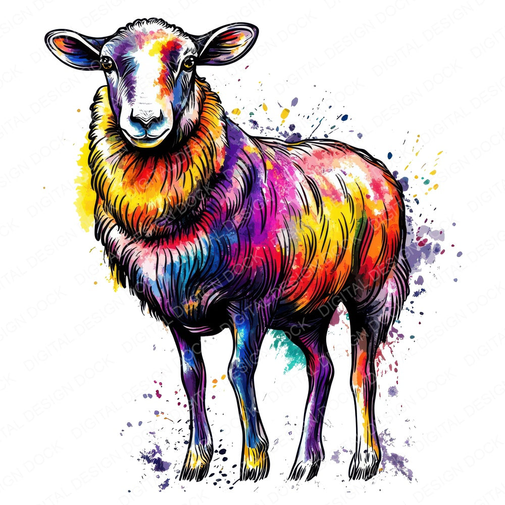 Watercolour Spatter Sheep fussy cut sheet in US Letter format showing all 12 designs on one printable page