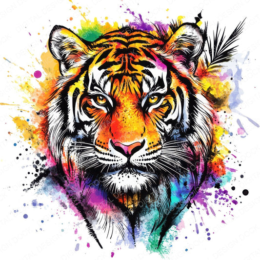 Watercolour Spatter Tiger fussy cut sheet in A4 format showing all 12 designs on one printable page