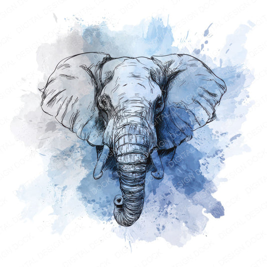 Watercolour Splash Elephant Head fussy cut sheet in A4 format showing all 12 designs on one printable page