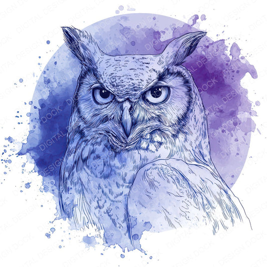 Watercolour Splash Owl Head fussy cut sheet in A4 format showing all 12 designs on one printable page