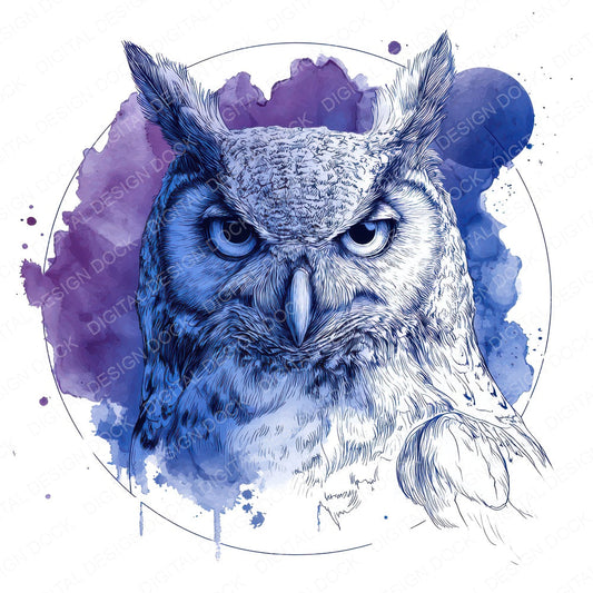 Watercolour Splash Owl Head fussy cut sheet in US Letter format showing all 12 designs on one printable page