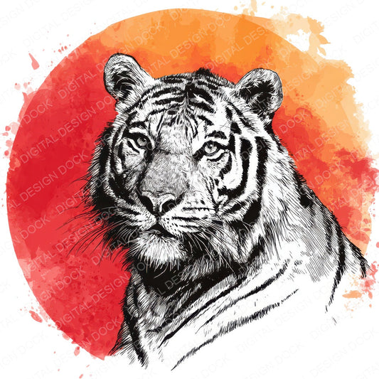 Watercolour Splash Tiger Head fussy cut sheet in A4 format showing all 12 designs on one printable page